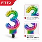 240 Pieces Rainbow Metallic Number 3 Cake Candle, 3-Inch, 1 Piece