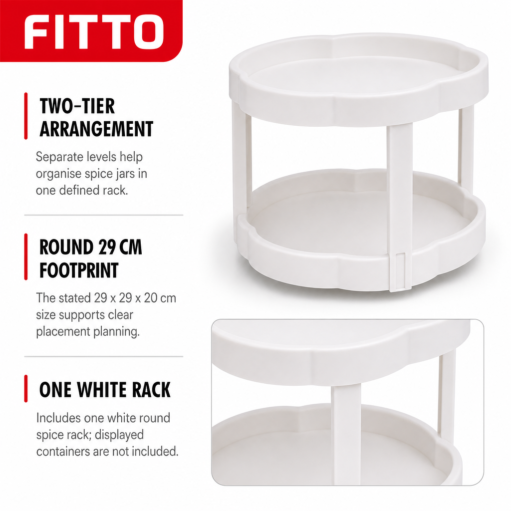96 Pieces Spice Racks, Round Two-Tier Kitchen Organiser, White, 29 x 29 x 20 cm
