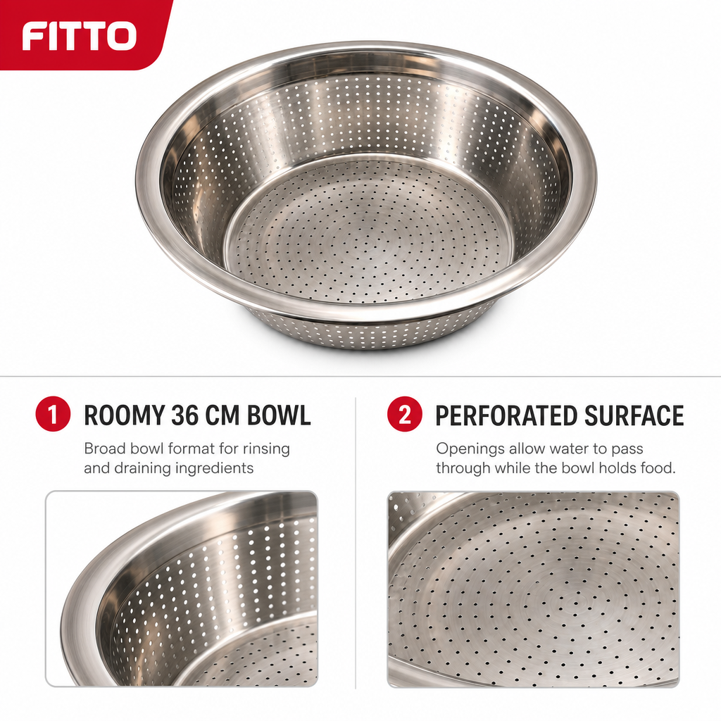 96 Pieces Silver Stainless Steel Colander Bowl, 36 cm, 1 Piece