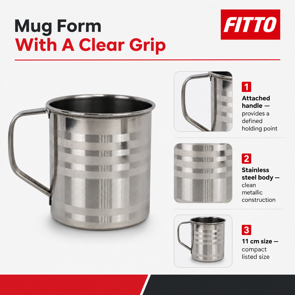 96 Pieces Stainless Steel Water Mug with Handle, Silver, 11 cm