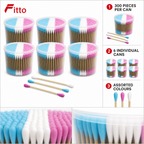 96 Pieces Cotton Budses, 300 Pieces per Can, 6-Pack, Assorted Colours in Plastic Cans