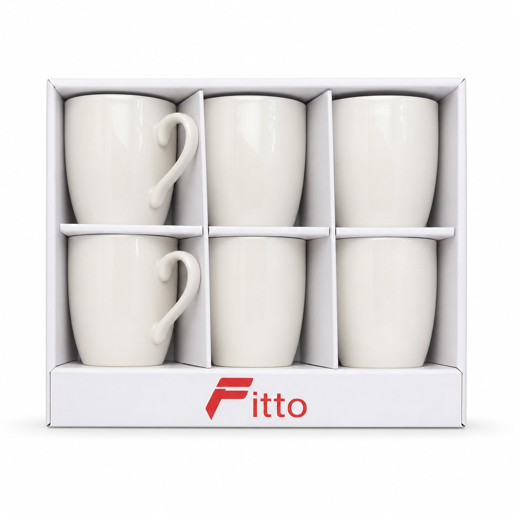 96 Pieces Ceramic Mug Set, White, 6 Pieces, Coordinated Drinkwares for Home Serving