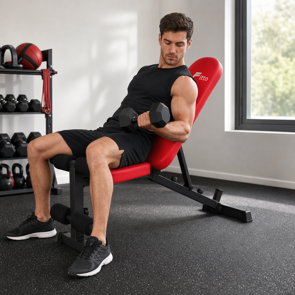 48 Pieces Adjustable Weight Benches with Steel Frame, Padded Backrest, Red, 140 kg Capacity