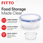 96 Pieces Round Glass Food Container with PP Locking Lid, 950 ml, Clear with Blue Lid