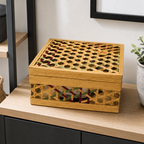 72 Pieces Handwoven Bamboo Storage Box with Woven Lid, Square Natural Design, 20 x 20 x 10 cm