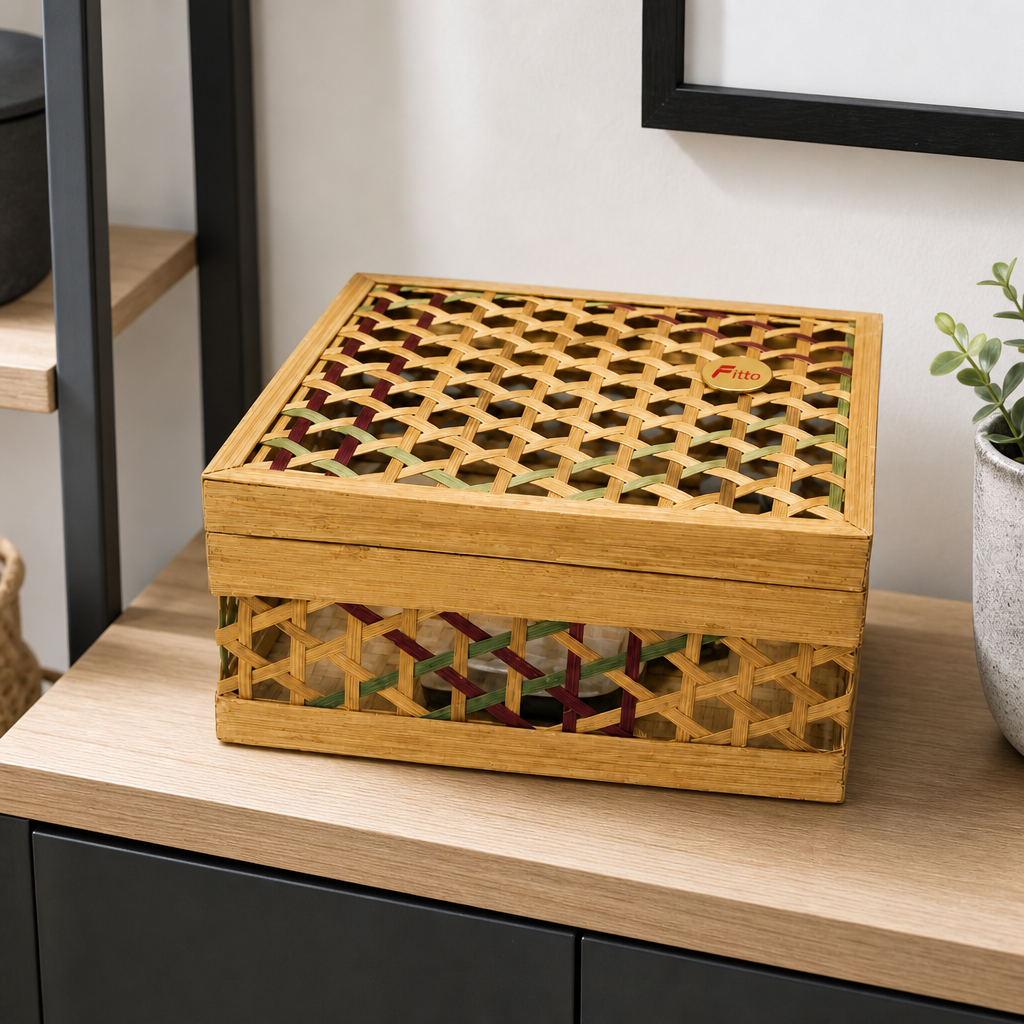 72 Pieces Handwoven Bamboo Storage Box with Woven Lid, Square Natural Design, 20 x 20 x 10 cm