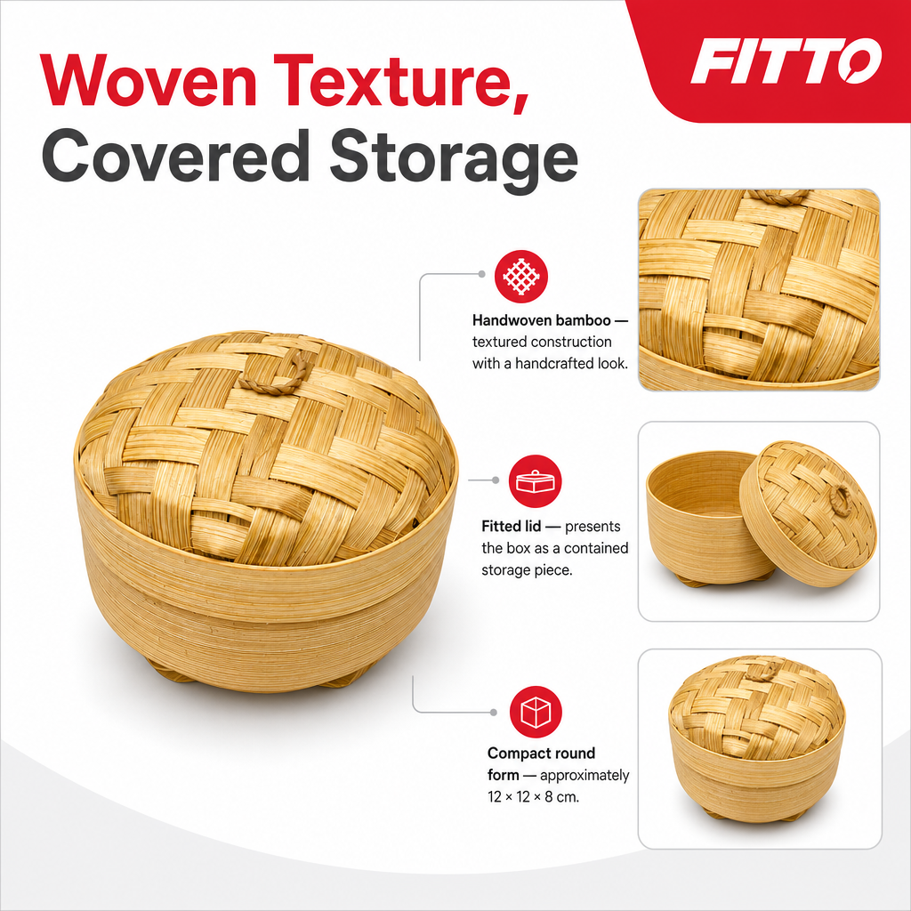 96 Pieces Handwoven Bamboo Round Storage Box With Lid, 4-Inch Natural Organizer