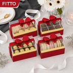 72 Pieces Acrylic Presentation Boxes with Ribbon, Red Rectangular Clear-Top Boxes, 14 x 9 x 9 cm, 4 Pieces