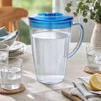 96 Pieces Plastic Water Jugs with Lid and Handle, 2.2 Liter Transparent Round Pitcher, Assorted Colour, 1 Piece