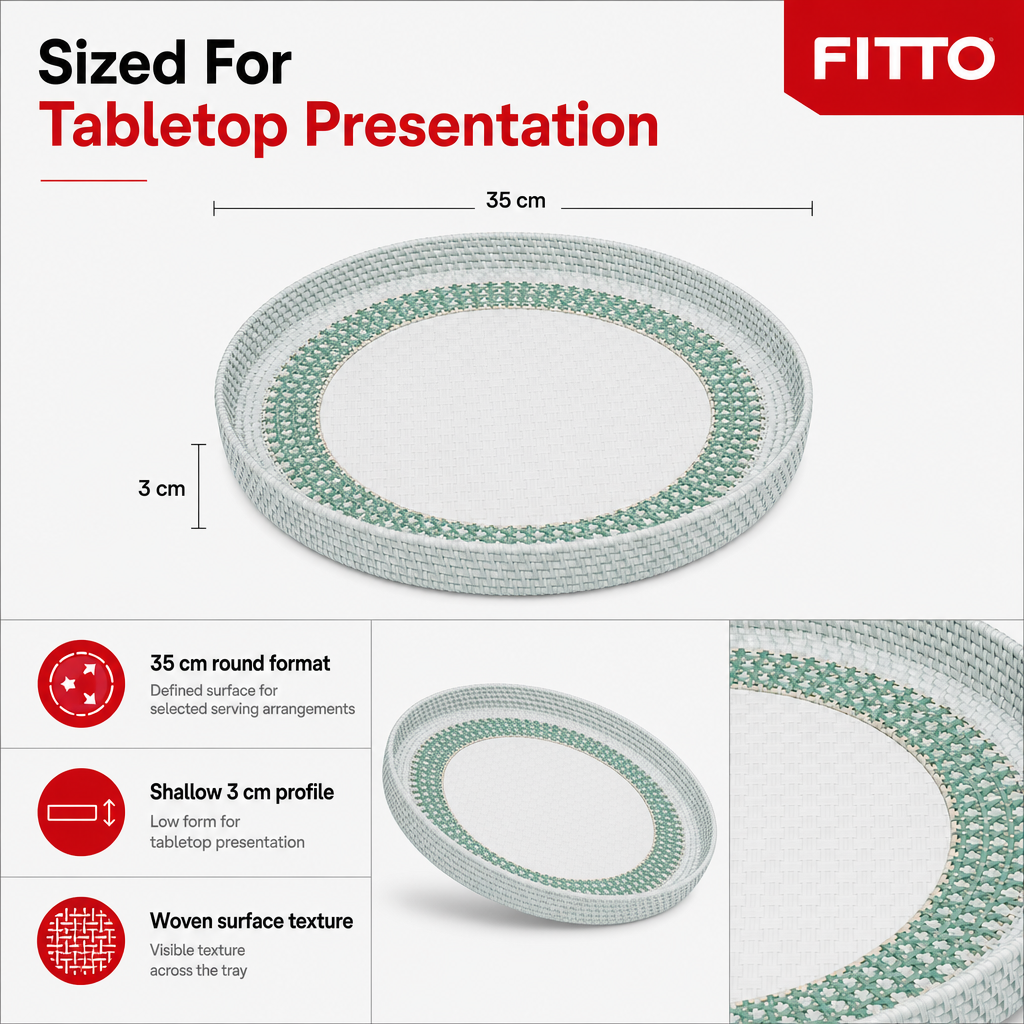 96 Pieces Round Woven Serving Trays, 35 cm, Shallow Design for Tabletop Serving