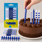120 Pieces Blue Jumbo Birthday Candles with Holders, 10 Pieces