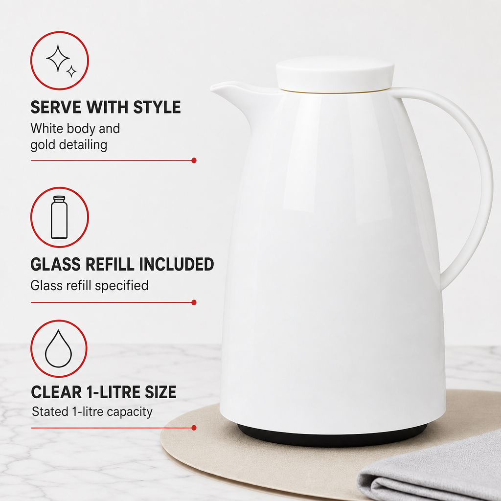 72 Pieces Vacuum Flask with Glass Refill, 1 Litre, White and Gold