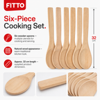 144 Pieces Wooden Cooking Spoon Set, 6 Pieces, Natural Wood Finish, Approx. 32 cm