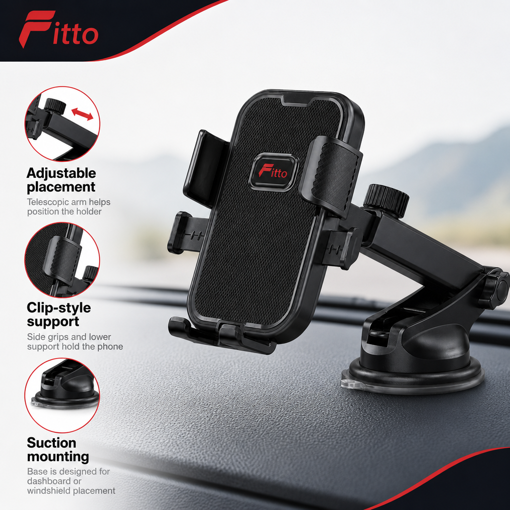 96 Pieces Easy-Clip Car Phone Holder with Telescopic Suction Mount, Adjustable Dashboard or Windshield Stand