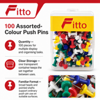 240 Pieces Push Pins, Assorted Colours, 100-Pack for Noticeboards, Displays and Office Organisation