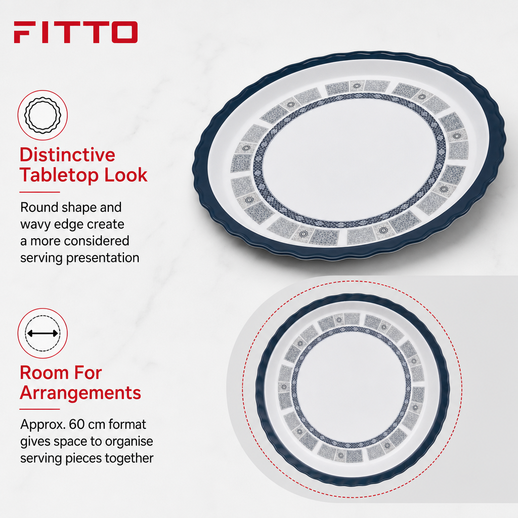 60 Pieces Melamine Round Wavy Serving Trays, 60 cm