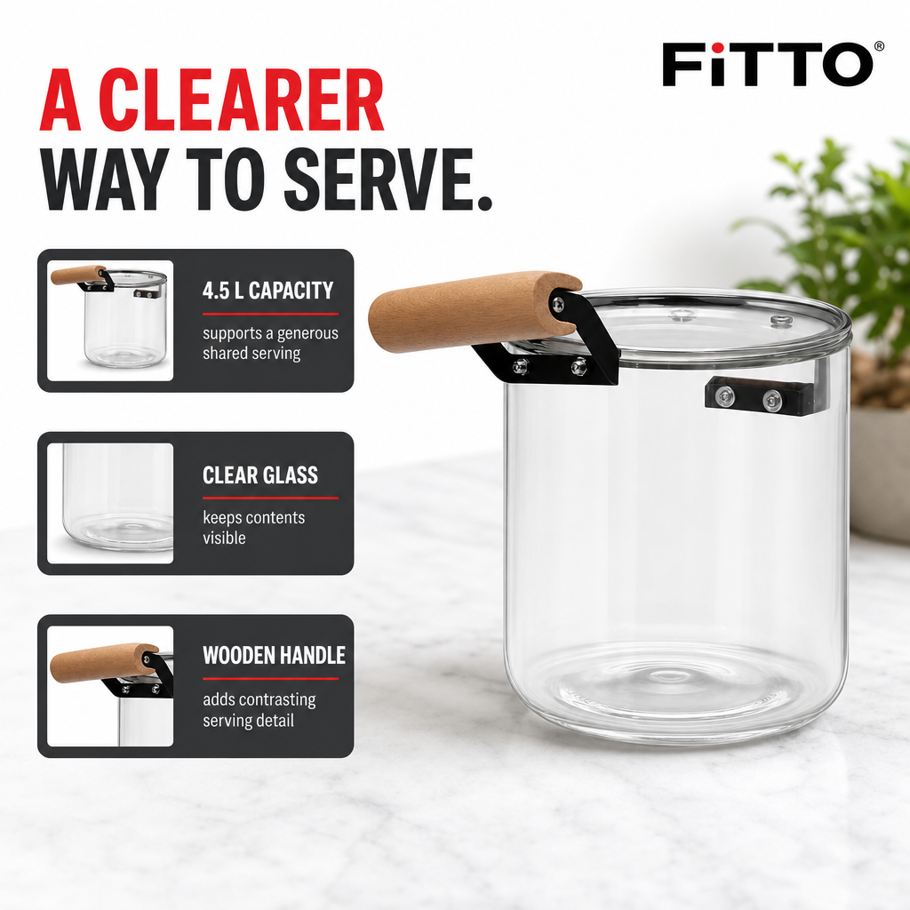 60 Pieces Glass Kettle and Teapot 4.5 L Clear and Black with Wooden Handle, 1 Piece