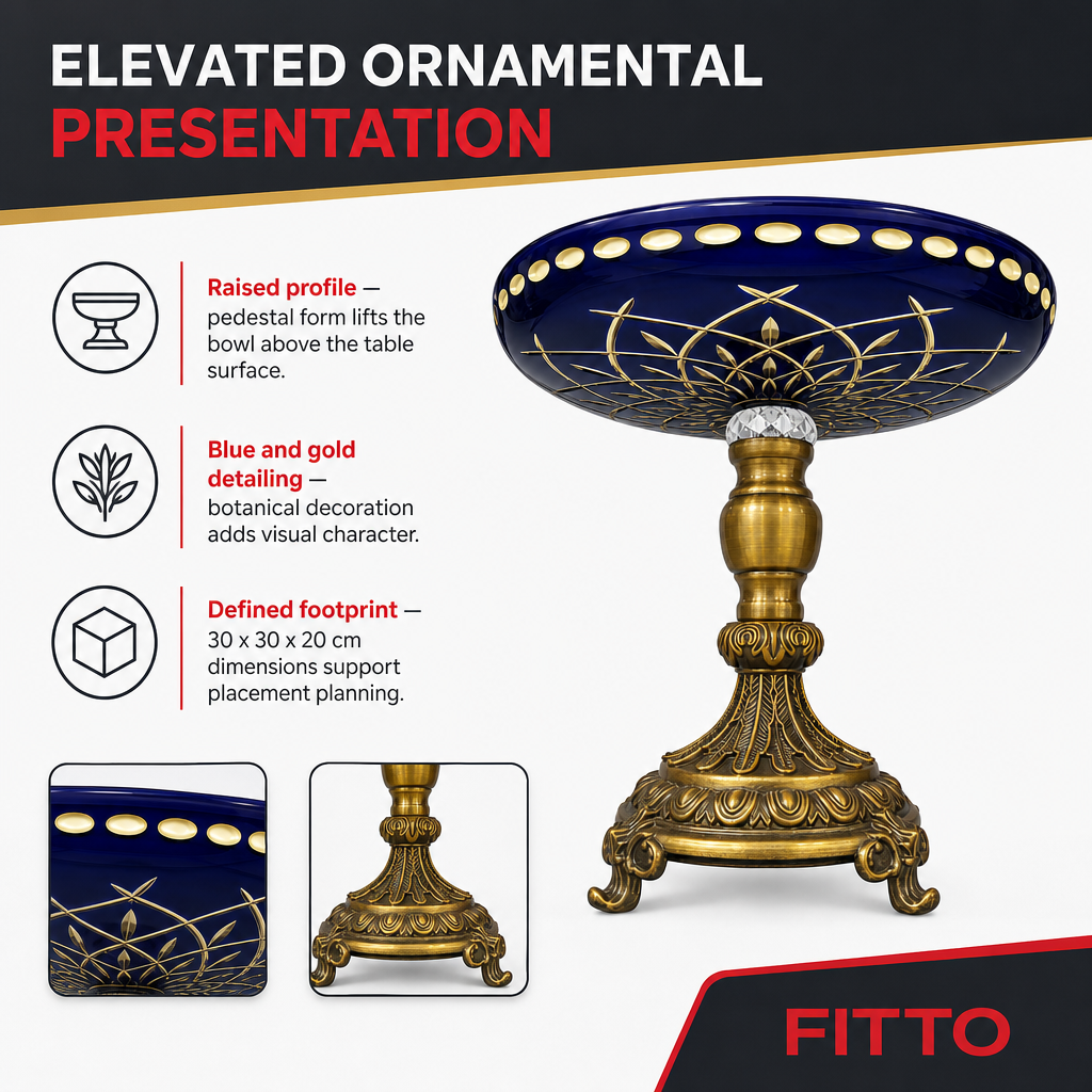 48 Pieces Decorative Pedestal Serving Bowl, Blue and Gold Ornamental Centerpiece, 30 x 30 x 20 cm, 1 Piece