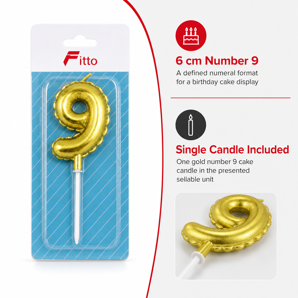 240 Pieces Number 9 Cake Candle, 6 cm, Gold Happy Birthday Party Decorations
