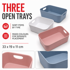 120 Pieces Cosmetic Organiser Tray Set, 3 Pieces, Mixed Colours, Makeup Storage Bins, 33 x 19 x 11 cm