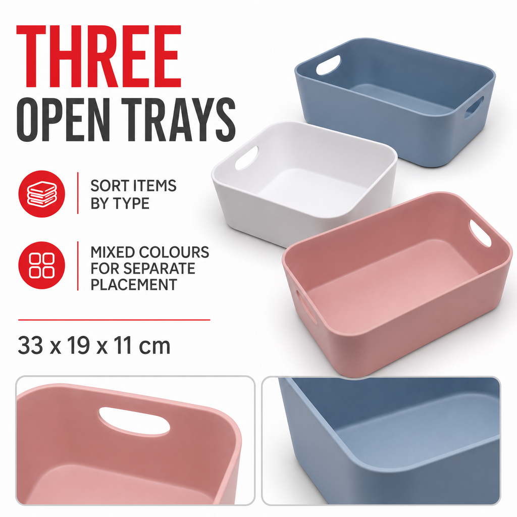 120 Pieces Cosmetic Organiser Tray Set, 3 Pieces, Mixed Colours, Makeup Storage Bins, 33 x 19 x 11 cm