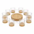 48 Pieces Tea Cup Set with Wooden Saucers, Clear Glass and Natural Wood, 12 Pieces