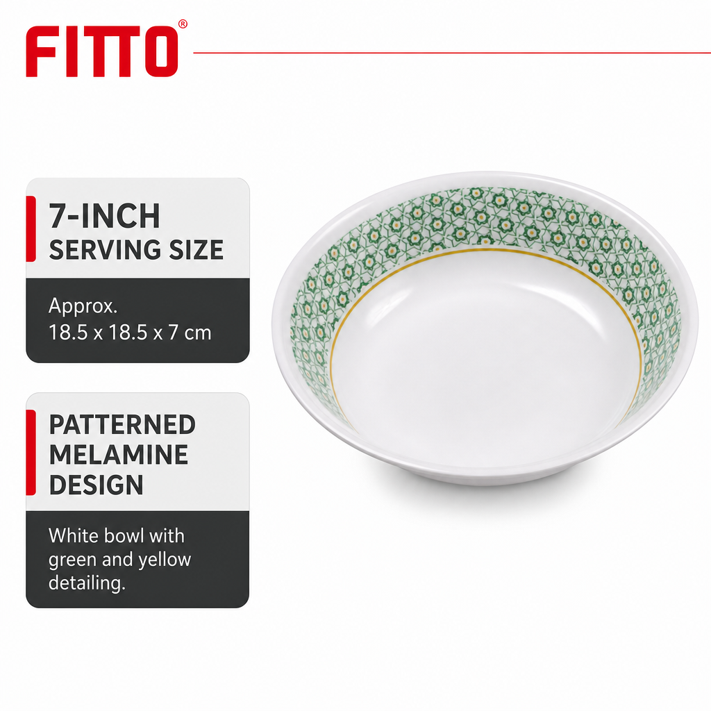 96 Pieces Melamine Salad Bowl, 7 Inch, White with Green and Yellow Pattern