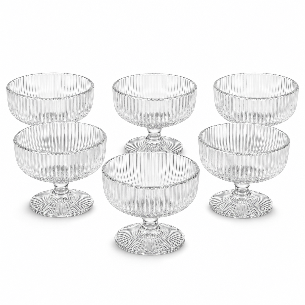 72 Pieces Glass Cup Set, Clear Ribbed Stemmed Cups, 6 Pieces