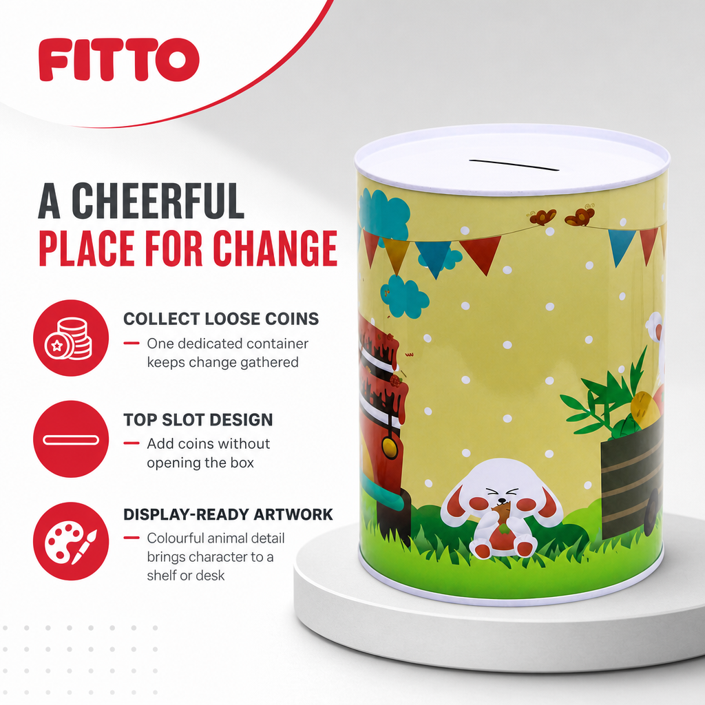120 Pieces Round Metal Coin Box, Animal Cartoon Design with Coin Slot, 13.5 × 17.5 cm
