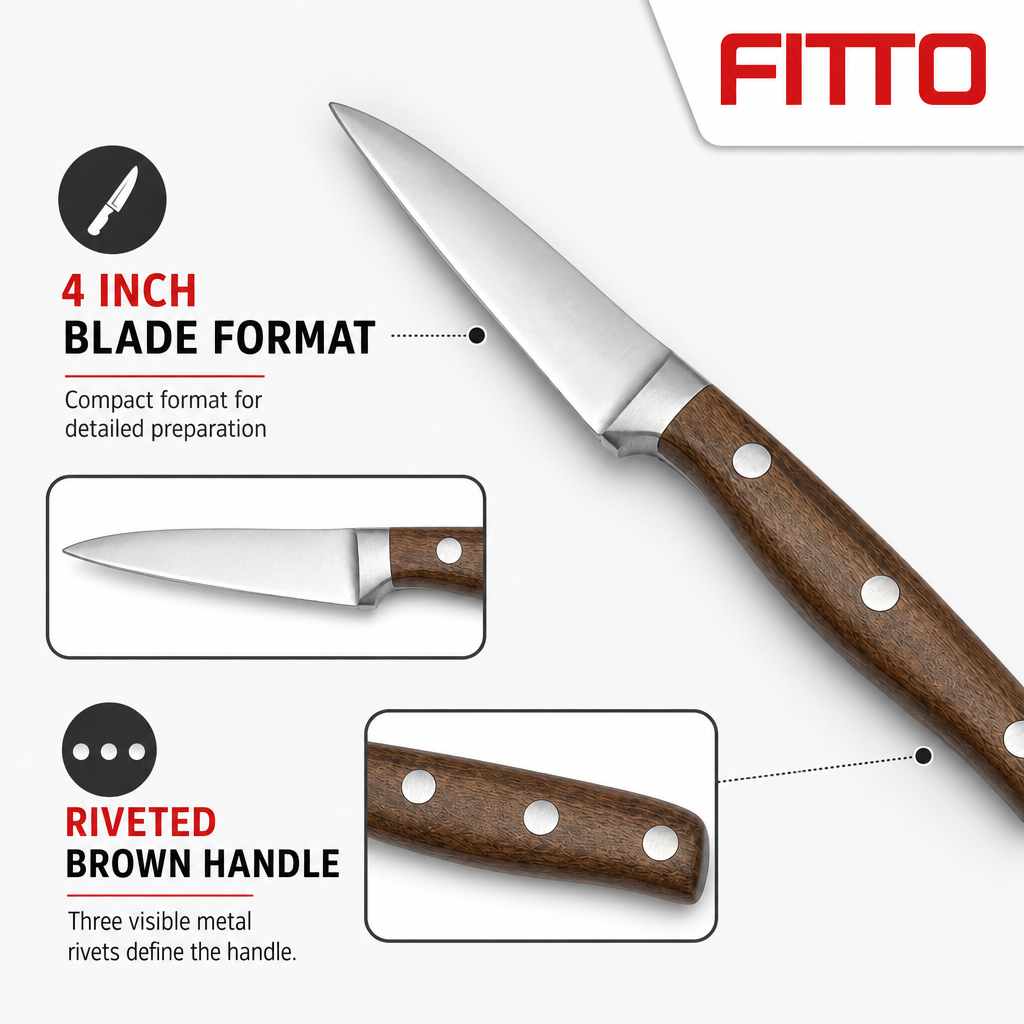 96 Pieces Paring Knife, 4 Inch Kitchen Knives with Brown Handle for Fruit and Vegetable Preparation, Single Piece