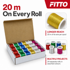 48 Pieces Metallic Twist Tie Wires, Assorted Colours, 20 m per Roll, 24 Rolls