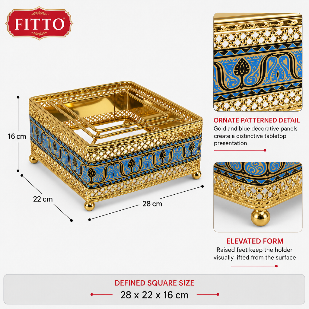 96 Pieces Decorative Square Tissue Box Holder, Gold and Blue, 1 Piece