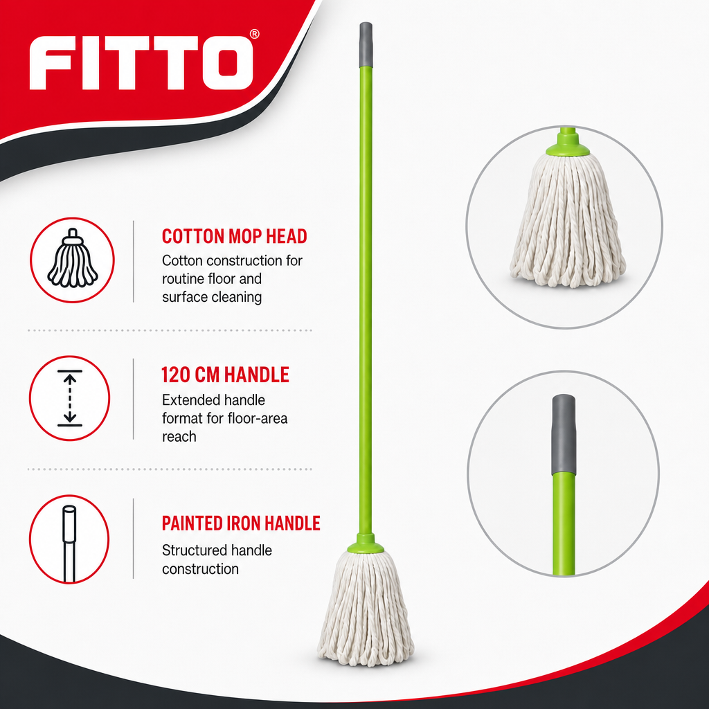 96 Pieces Cotton Mop with Painted Iron Handle, 120 cm, 200 g Mop Head, Green