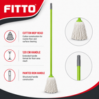 96 Pieces Cotton Mop with Painted Iron Handle, 120 cm, 200 g Mop Head, Green