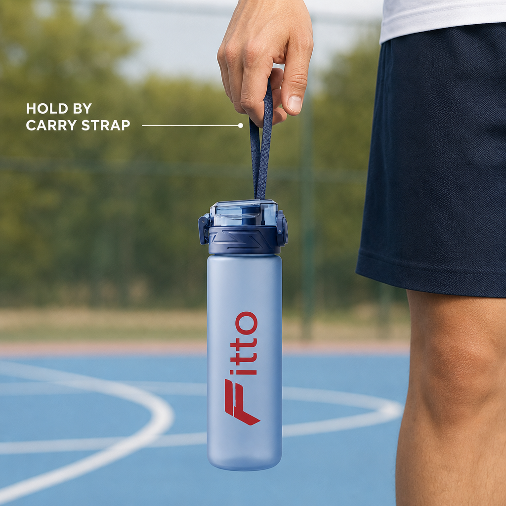 96 Pieces 800ml Water Bottle with Carry Strap, Blue Sports Hydration Bottle