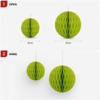 120 Pieces Paper Honeycomb Ball Decorations, Green Hanging Party Ornaments, 20 cm and 30 cm, 2 Pieces