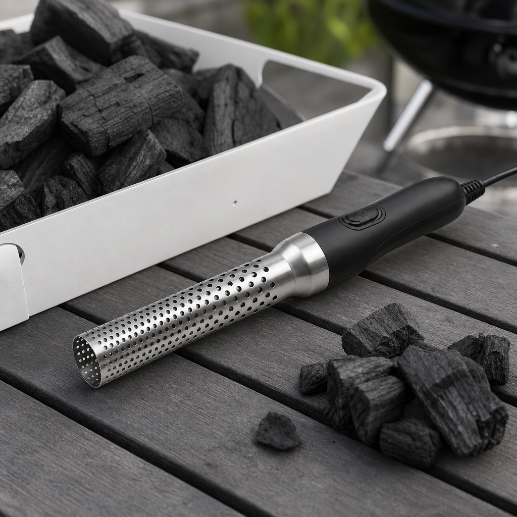 48 Pieces Electric BBQ Charcoal Fire Starter, Perforated Heat Barrel, Black and Silver, 45 cm, 1 Piece