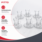 72 Pieces Clear Glass Tea Cup and Saucer Set, 6 Cups and 6 Saucers, 12 Pieces
