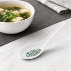 240 Pieces Chinese Soup Spoon, White with Green Floral Pattern, 14 cm