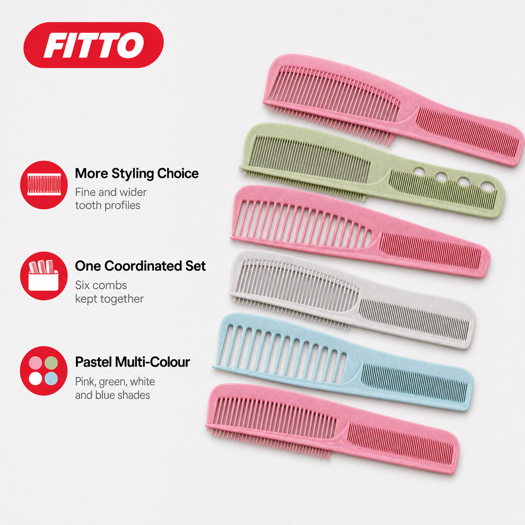 96 Pieces Pastel Multi-Colour Hair Combs Set, 6 Pieces for Styling and Grooming