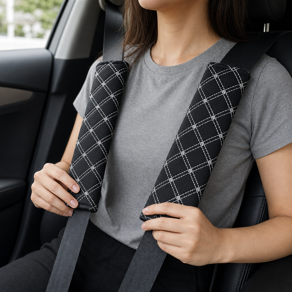 96 Pieces Car Seat Belt Shoulder Pads, Black Plaid, 2-Piece Cover Set
