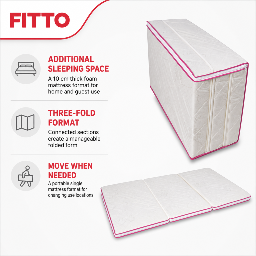48 Pieces Folding Foam Mattresses, 3-Fold Design, 10 cm Thick, Portable Single Mattress for Home and Guest Use