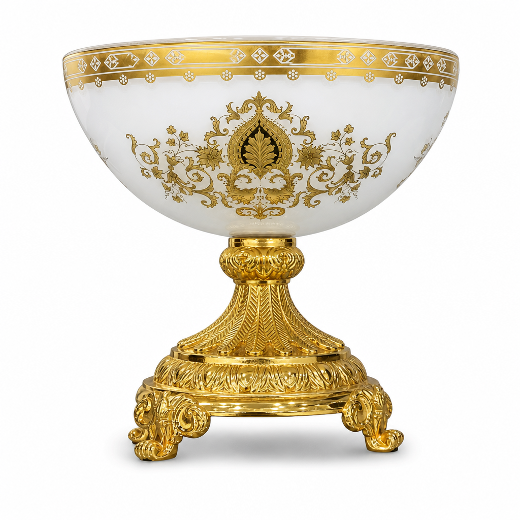 48 Pieces Decorative Pedestal Serving Bowl, White and Gold Ornate Table Centrepiece, 1 Piece