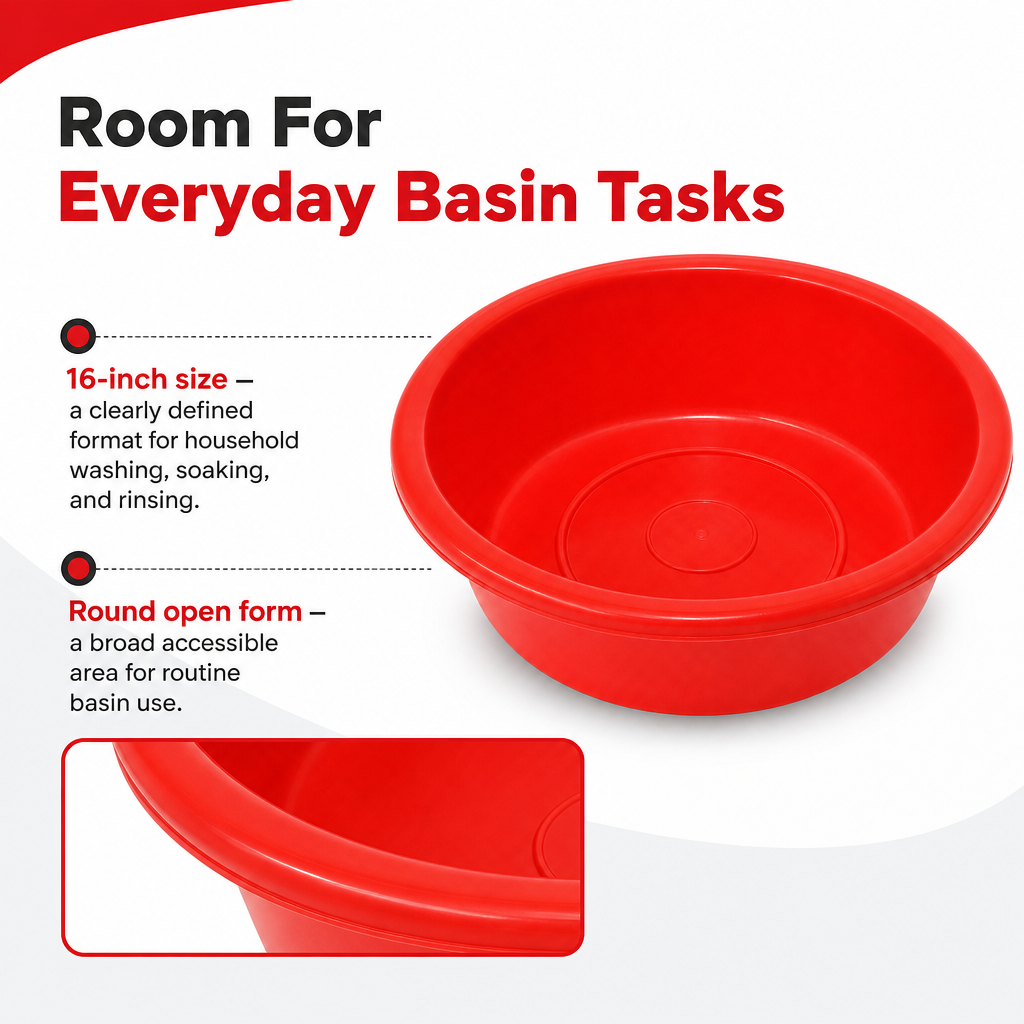 96 Pieces Red Plastic Round Wash Basin, 16 Inch, 1 Piece