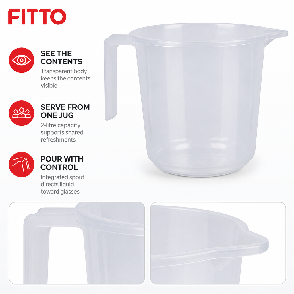 144 Pieces Transparent Plastic Water Jugs with Handle and Pouring Spout, 2 Litre