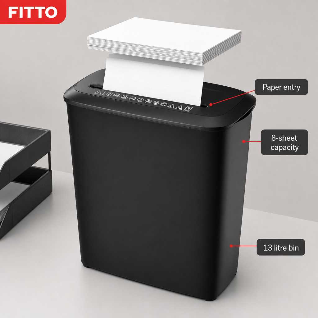 48 Pieces Black 8-Sheet Strip-Cut Paper Shredders with 13 Litre Bin, 1 Unit