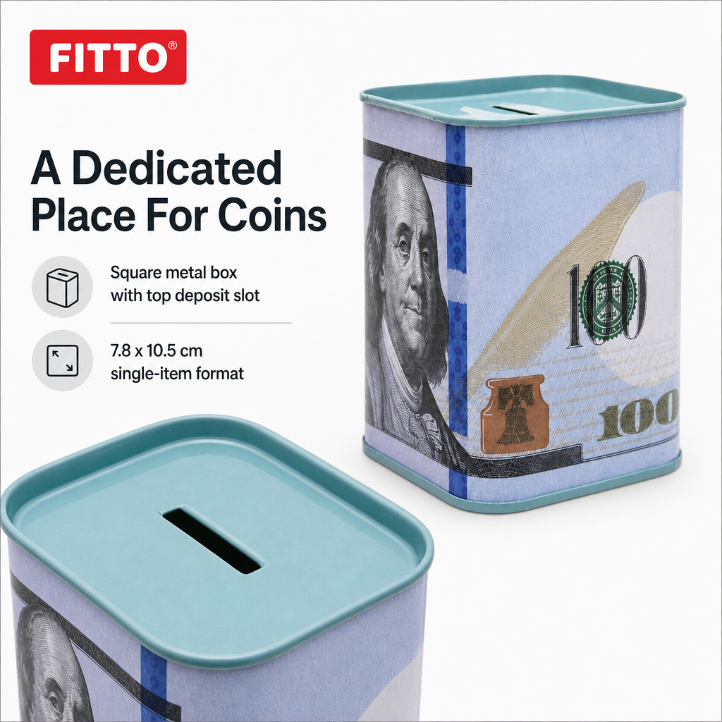 240 Pieces Coin Savings Box, Metal Currency-Note Design, Square Money Box, Blue, 7.8 x 10.5 cm