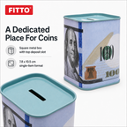 240 Pieces Coin Savings Box, Metal Currency-Note Design, Square Money Box, Blue, 7.8 x 10.5 cm