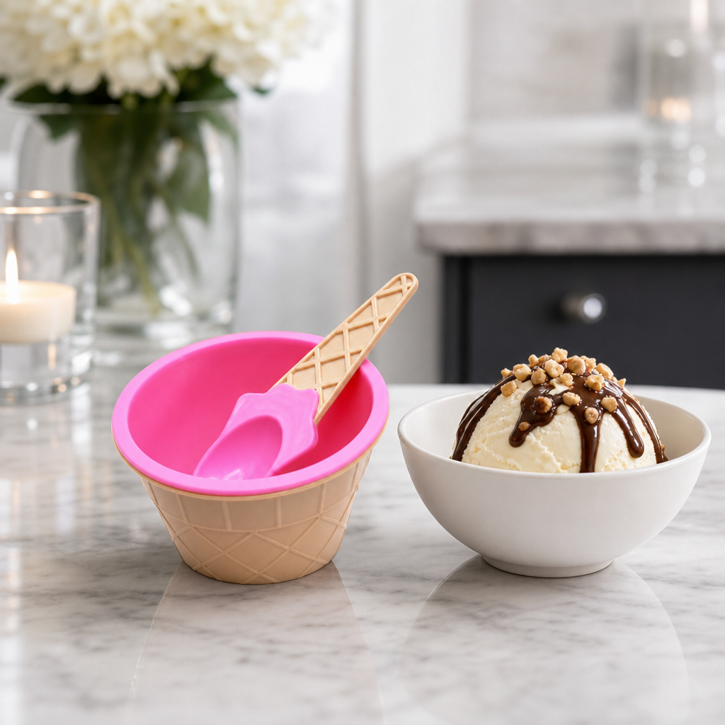 240 Pieces Ice Cream Cup with Spoon, Plastic Dessert Serving Bowl, Blue or Pink, 1 Piece