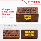 120 Pieces Wooden Rectangular Storage Box, 5 x 3 Inch, Brown Carved Keepsake Organizer with Front Clasp
